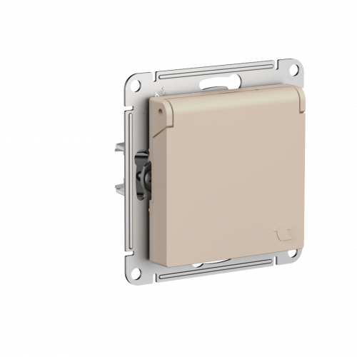 Systeme (Schneider) Electric ATLASDESIGN РОЗЕТКА с заземл. со шторк. с крышкой, 16А, IP20, механизм, ПЕСОЧНЫЙ ATN001246