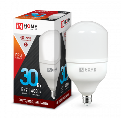 Лампа светодиодная LED-HP-PRO 30Вт 230В Е27 4000К 2700Лм IN HOME (4690612031071)