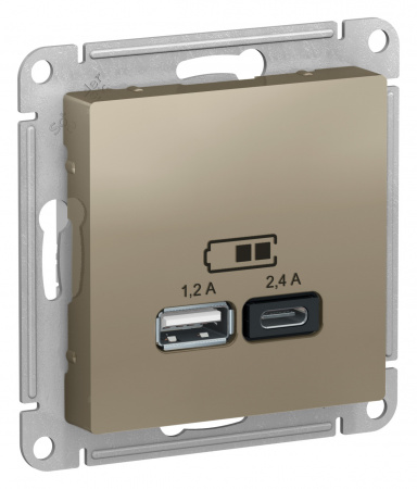 Systeme (Schneider) Electric ATLASDESIGN USB РОЗЕТКА A+С, 5В/2,4А, 2х5В/1,2А, механизм, ШАМПАНЬ (ATN000539)