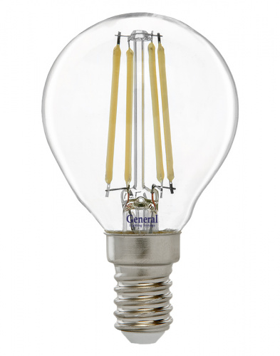GENERAL лампа светодиодная прозрачный филамент шар GLDEN-G45S-10-230-E14-4500 (649913)