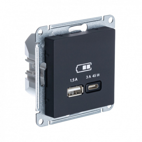 ATLASDESIGN Systeme Electric USB РОЗЕТКА A + тип-C 45W высокоскоростная зарядка QC, PD, механизм, КАРБОН ATN001029