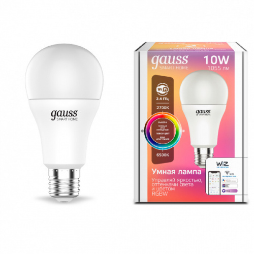 Gauss лампа светодиодная Smart Home RGBW E27 A60 10 Вт 2700-6500K