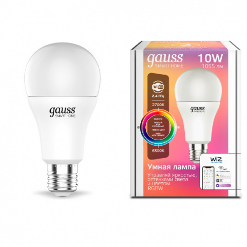 Gauss лампа светодиодная Smart Home RGBW E27 A60 10 Вт 2700-6500K