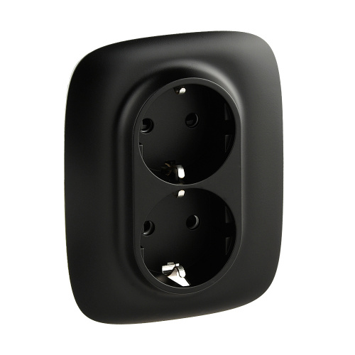 Legrand Valena ALLURE. Силовая розетка двойная 2х2К+З 16А 250В, с защитными шторками, с лицевой панелью, безвинтовые зажимы. Антрацит