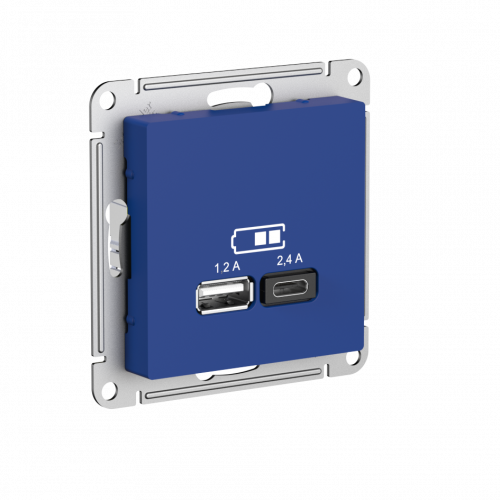 Systeme (Schneider) Electric ATLASDESIGN USB РОЗЕТКА A+С, 5В/2,4А, 2х5В/1,2А, механизм, АКВАМАРИН ATN001139