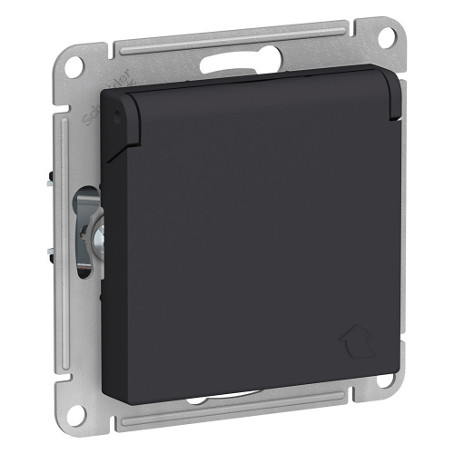 Systeme (Schneider) Electric ATLASDESIGN РОЗЕТКА с заземлением со шторками с крышкой, 16А, IP20, механизм, КАРБОН ATN001046