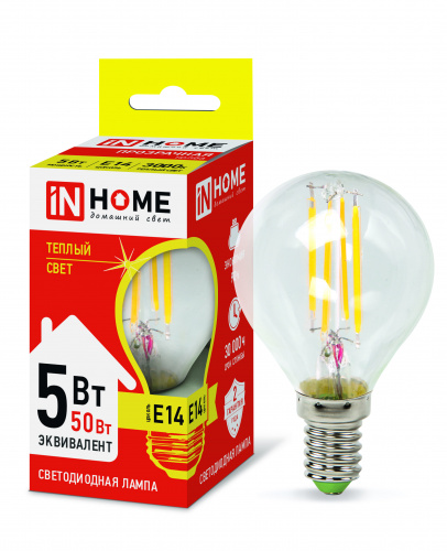 Лампа светодиодная LED-ШАР-deco 5Вт 230В Е14 3000К 450Лм прозрачная IN HOME (4690612007687)