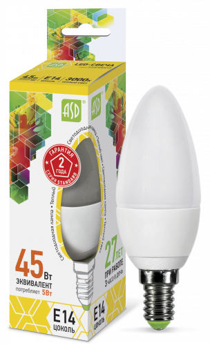 Лампа светодиодная LED-СВЕЧА-standard 3.5Вт 230В Е27 4000К 320Лм ASD (4690612003894)