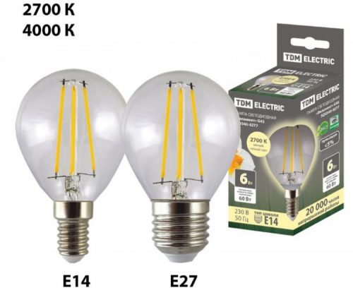 Лампа светодиодная "Филамент" G45-6 Вт-230 В-2700 К–E27 TDM