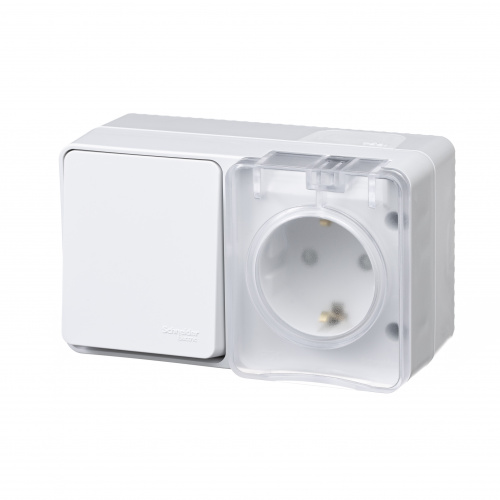 Systeme (Schneider) Electric AtlasDesign Profi54 О/У БЛОК: РОЗ. з/к со шт. 16А 250B, ВЫКЛ.1-клав.10А, БЕЛЫЙ, Россия