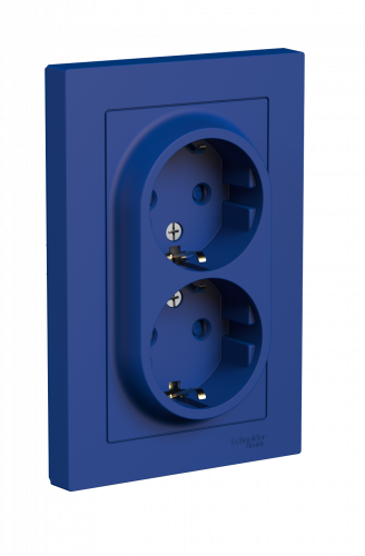 Systeme (Schneider) Electric ATLASDESIGN РОЗЕТКА двойная с заземлением со шторками, 16А, в сборе, АКВАМАРИН ATN001126
