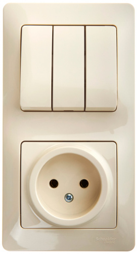 Systeme (Schneider) Electric GLOSSA БЛОК: розетка+3-кл.выкл, крем