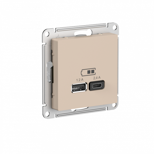 Systeme (Schneider) Electric ATLASDESIGN USB РОЗЕТКА A+С, 5В/2,4А, 2х5В/1,2А, механизм, ПЕСОЧНЫЙ ATN001239
