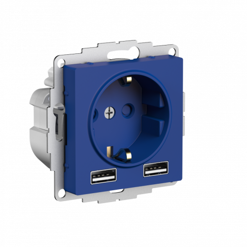 Systeme (Schneider) Electric ATLASDESIGN РОЗЕТКА 16А c 2 USB A+A, 5В/2,4А, 2х5В/1,2А, механизм, АКВАМАРИН ATN001130