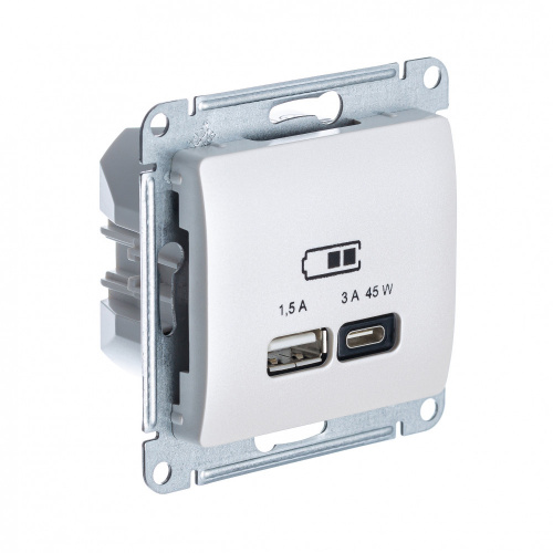 Systeme (Schneider) Electric GLOSSA USB РОЗЕТКА А + тип-С 45Вт высокоскор.заряд. QC, PD, механизм, ПЕРЛАМУТР