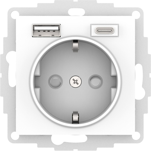 Systeme (Schneider) Electric ATLASDESIGN РОЗЕТКА с заземлением 16А с 2 USB A+C, 5В/2,4А/3,0А, 2х5В/1,5А, механизм, БЕЛЫЙ