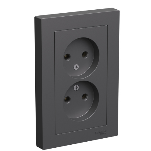 Systeme (Schneider) Electric ATLASDESIGN РОЗЕТКА двойная без заземления,16А, в сборе, БАЗАЛЬТ