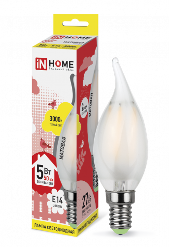 Лампа светодиодная LED-СВЕЧА НА ВЕТРУ-deco 5Вт 230В Е14 3000К 450Лм матовая IN HOME (4690612006796)