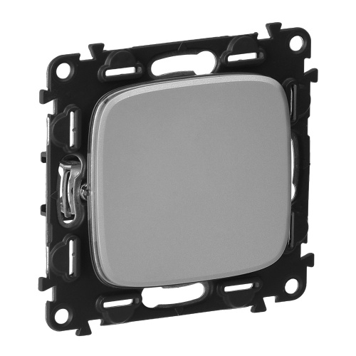 Legrand Valena ALLURE. Переключатель 10АХ 250В, с лицевой панелью, безвинтовые зажимы. Алюминий